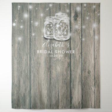Bridal Shower Photo Backdrop Wood Mason Jar Lights