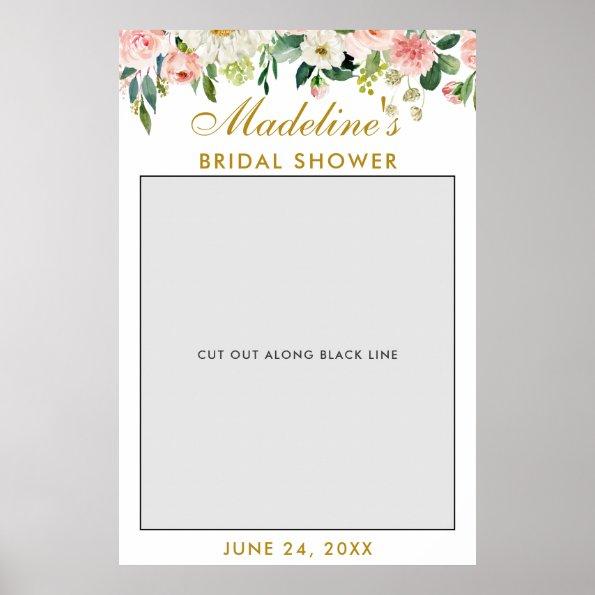 Bridal Shower Photo Booth Prop | Gold Pink Floral Poster
