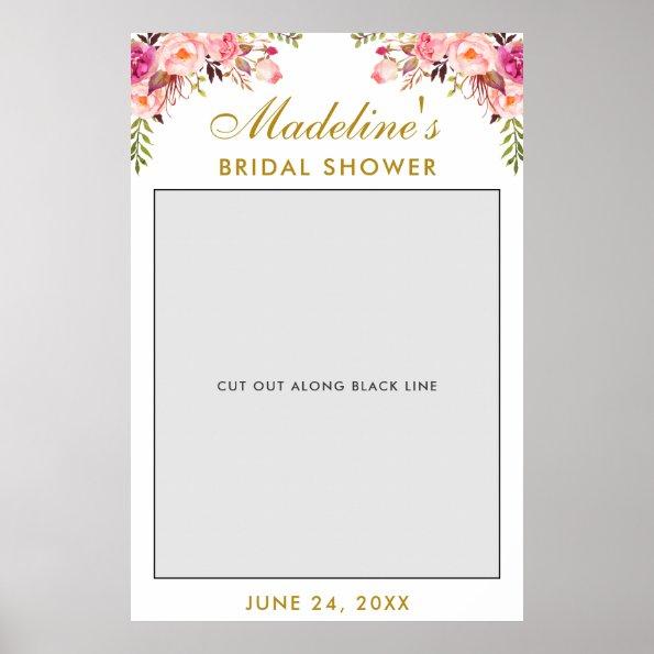 Bridal Shower Photo Booth Prop | Pink Floral Gold Poster