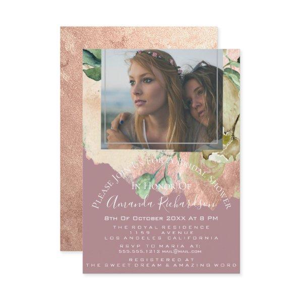 Bridal Shower Photo Floral Birthday Greenery Blush Invitations