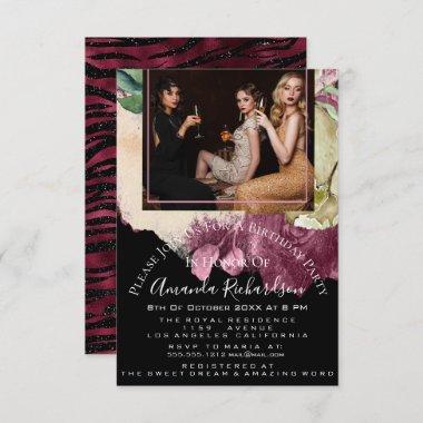 Bridal Shower Photo Floral Birthday Marsala Black Invitations