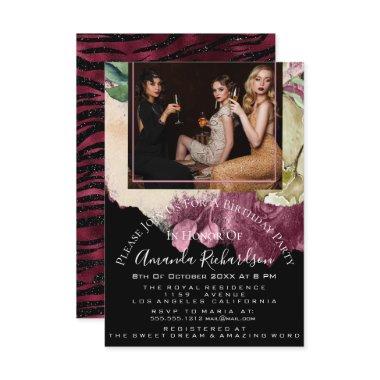 Bridal Shower Photo Floral Birthday Marsala Black Invitations