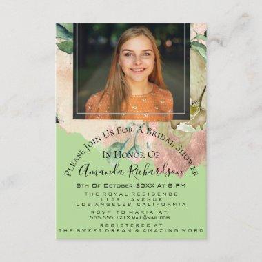 Bridal Shower Photo Floral Graduation Mint Invitations