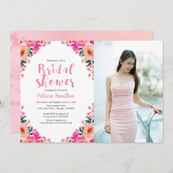 Bridal Shower Photo Invitations Floral Watercolor