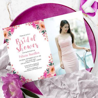 Bridal Shower Photo Invitations Floral Watercolor