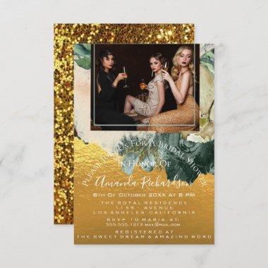 Bridal Shower Photo Maroon Floral Birthday Gold Invitations