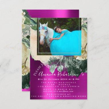 Bridal Shower Photo Pink Floral Birthday Unicorn Invitations