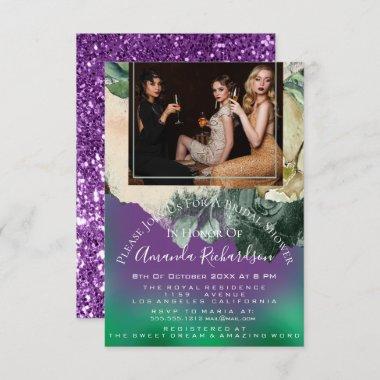 Bridal Shower Photo Purple Floral Birthday Green Invitations