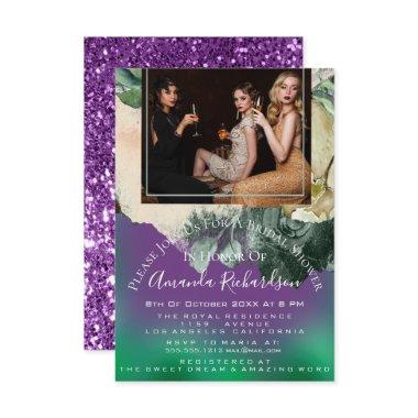 Bridal Shower Photo Purple Floral Birthday Green Invitations