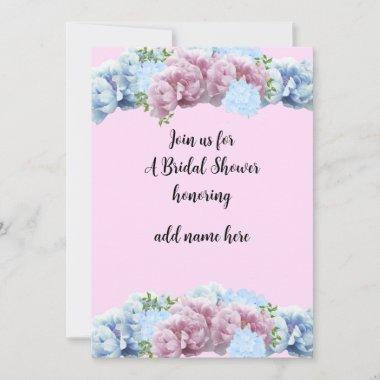 Bridal Shower Pink and Blue Floral Invitations