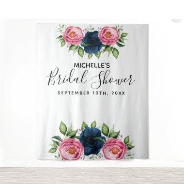 pink blue florals white script Tapestry