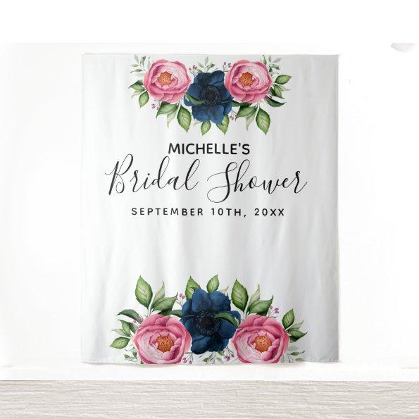 pink blue florals white script Tapestry