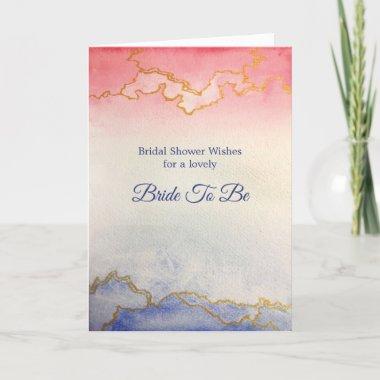 Bridal Shower Pink Blue Marble Gold Watercolor Invitations