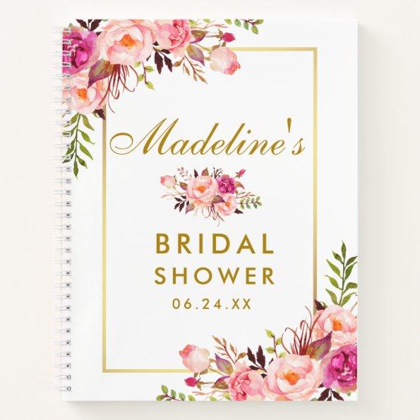 Bridal Shower Pink Blush Floral Gold Gift List Notebook