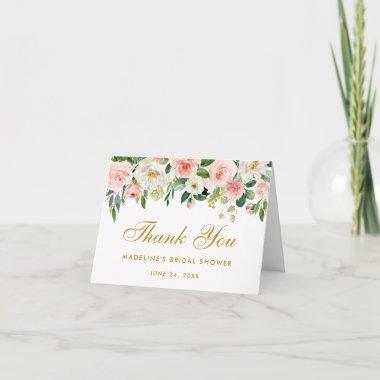 Bridal Shower Pink Blush Floral Gold Thanks Note Thank You Invitations