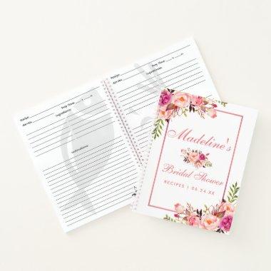 Bridal Shower Pink Blush Floral Recipe Notebook