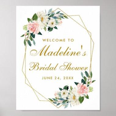 Bridal Shower Pink Blush Gold Frame Floral Welcome Poster