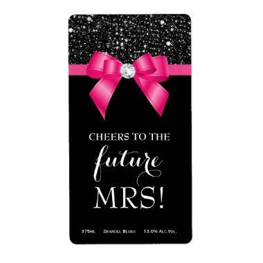 Bridal Shower Pink Bow Black Sequins Wine Labels