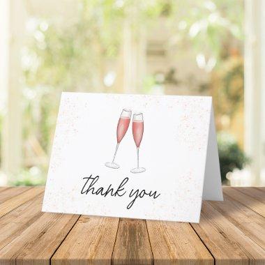 Bridal Shower Pink Calligraphy Script Champagne Thank You Invitations