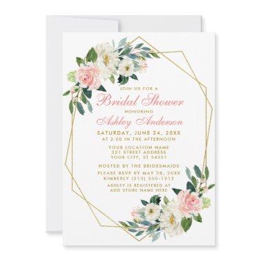 Bridal Shower Pink Floral Geometric Frame Invite P