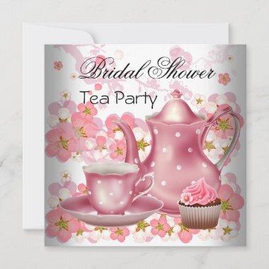 Bridal Shower Pink floral Tea Cupcake Party Invitations