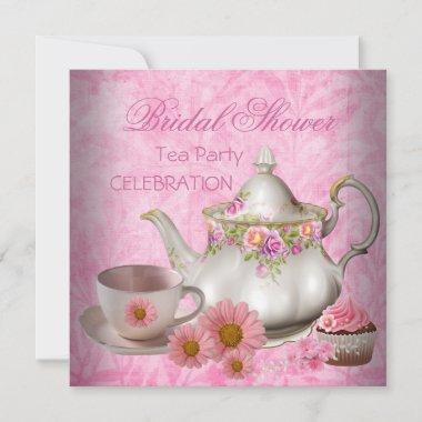 Bridal Shower Pink floral Tea Cupcake Party Invitations