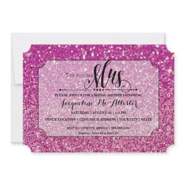 Bridal Shower Pink Glitter Future Mrs. Ticket Fab Invitations