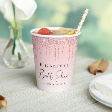 Bridal Shower Pink Glitter Paper Cups