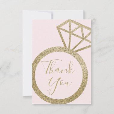 Bridal Shower Pink & Gold Glitter Engagement Ring Thank You Invitations