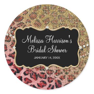 Bridal Shower Pink Gold Leopard Animal Print Classic Round Sticker