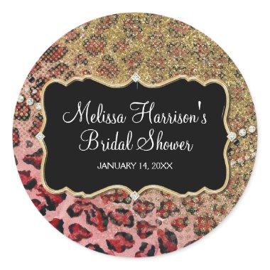 Bridal Shower Pink Gold Leopard Animal Print Classic Round Sticker