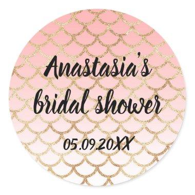Bridal Shower Pink & Gold Mermaid Glitter Sparkles Classic Round Sticker