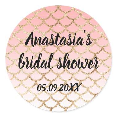 Bridal Shower Pink & Gold Mermaid Glitter Sparkles Classic Round Sticker