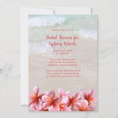 Bridal Shower Pink Plumeria Beach Sand Invitations