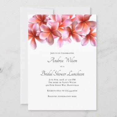 Bridal Shower Pink Plumeria Floral Border Invitati Invitations