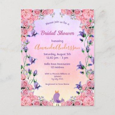 Bridal shower pink purple floral bird cute invitation postInvitations