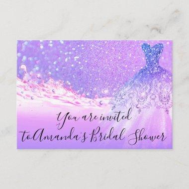 Bridal Shower Pink Purple Glitter Ocean Tropic Blu Invitations