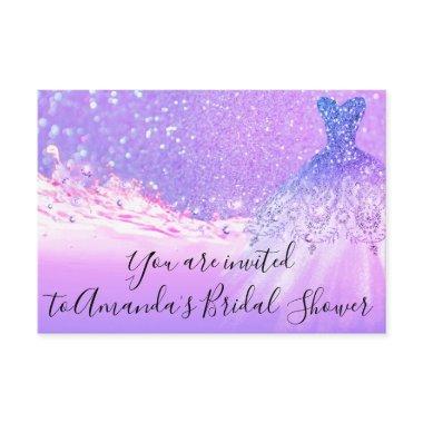 Bridal Shower Pink Purple Glitter Ocean Tropic Blu Invitations