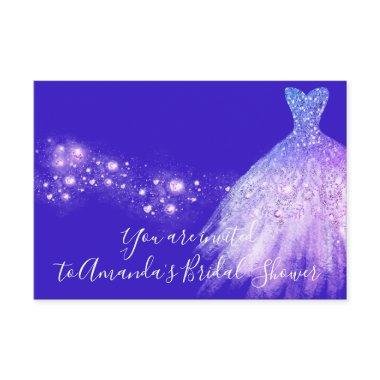 Bridal Shower Pink Purple Glitter Royal Blue Cobal Invitations