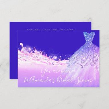 Bridal Shower Pink Purple Glitter Royal Blue Invitations