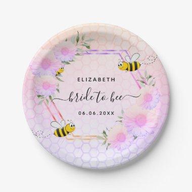 pink rainbow greenery bride to bee paper plates