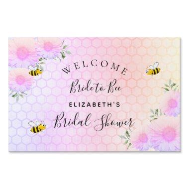 Bridal shower pink rainbow greenery bride to bee sign