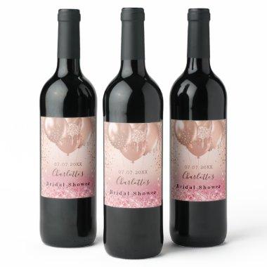 pink rose gold balloons party Wine Label
