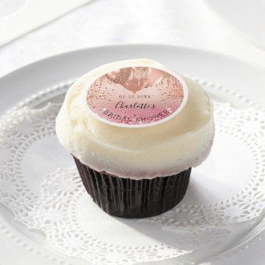 Bridal Shower pink rose gold glitter balloons Edible Frosting Rounds
