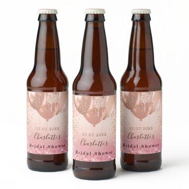 Bridal Shower pink rose gold glitter balloons fun Beer Bottle Label