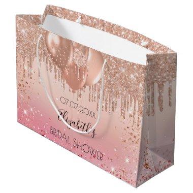 Bridal shower pink rose gold glitter drip balloons large gift bag