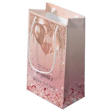 Bridal shower pink rose gold glitter drip balloons small gift bag
