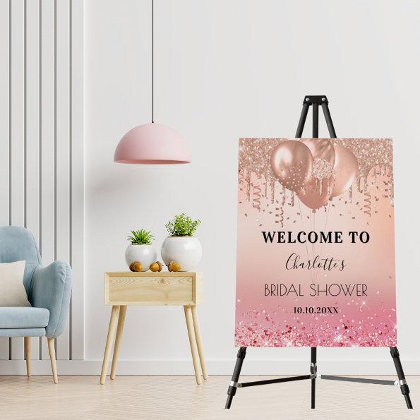 Bridal Shower pink rose gold glitter welcome Foam Board