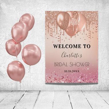 Bridal Shower pink rose gold glitter welcome Poster