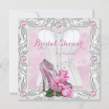 Bridal Shower Pink Rose High Heels Lace Glam Invitations